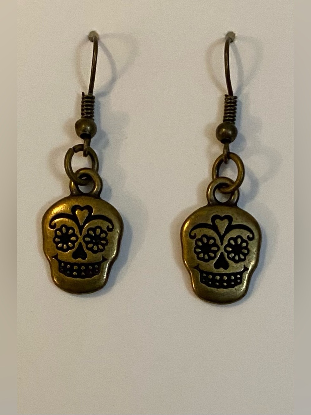 NEW Brass skull charm earrings